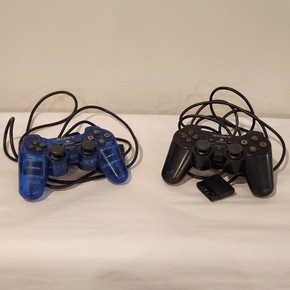 Sony PlayStation 2 Dual Shock Analog Controller Lot Of 2 Black, Blue Untested**